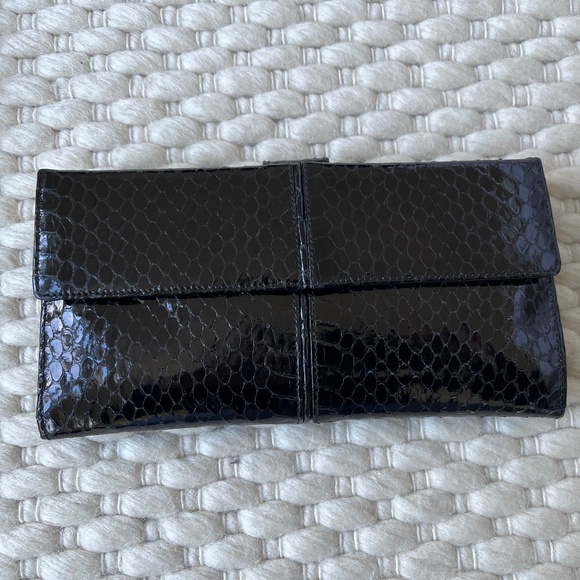 Judith Leiber Black Snakeskin Embossed Long Lady Leather Continental Wallet VTG - Picture 3 of 10
